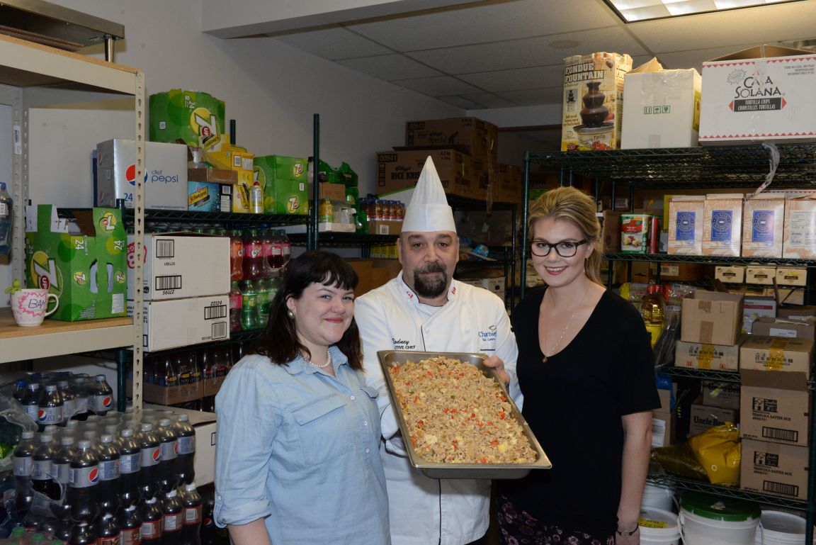 Melanie Anderson, left, and Torrye Mckenzie, Campus Food Strategy Group Coordinators, with Rodney Mansbridge, executive chef at UNBC Food Services