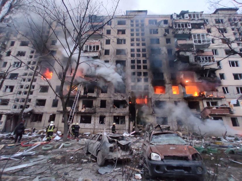 House on Bohatyrska Street in Ukraine after shelling on March 14, 2022