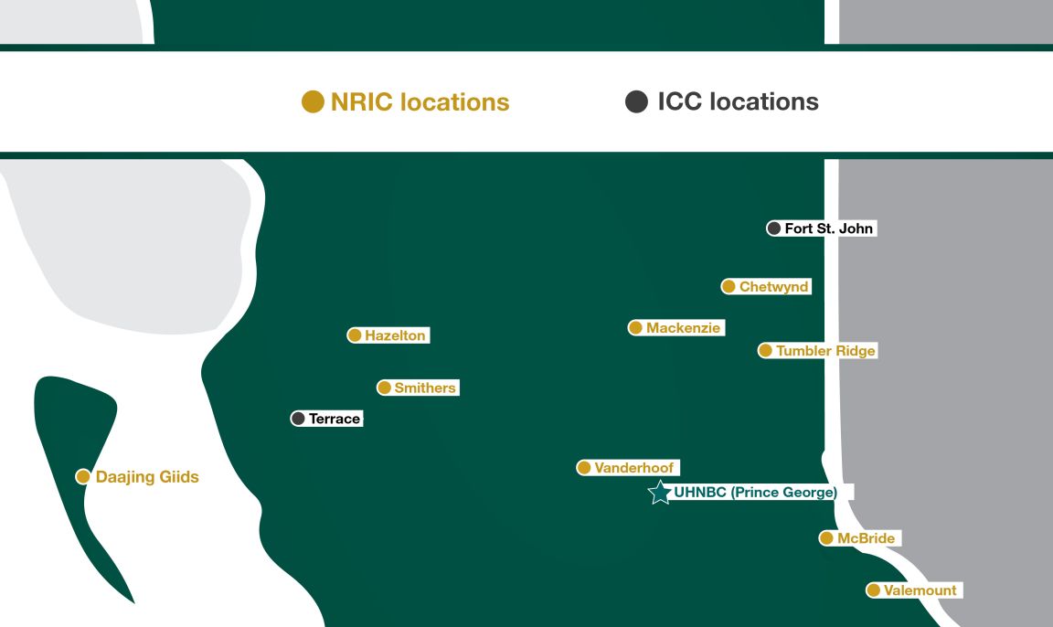 Map of northern British Columbia, marked with NRIC and ICC communities