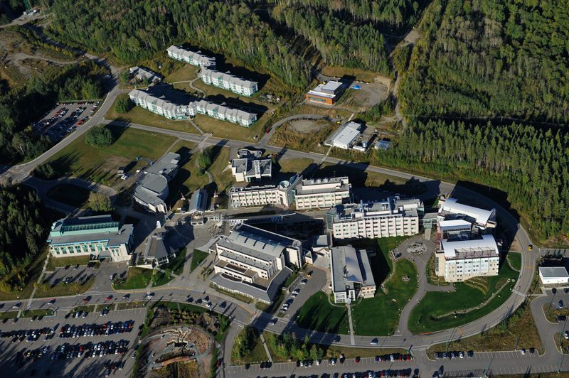 Arial view of UNBC campus