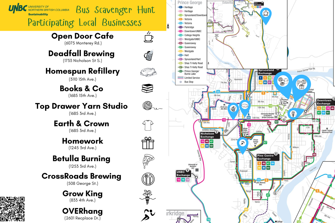 UNBC Local Business Bus Scavenger Hunt - Map