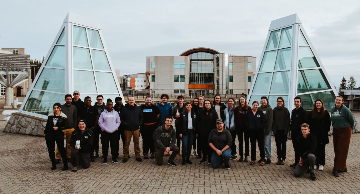 Large group of people at the Prince George campus. 