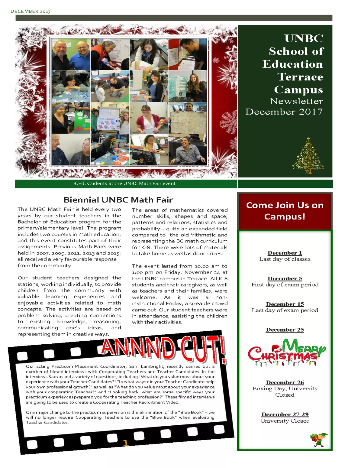 Bachelor of Education December 2017 Newsletter - Page 1/2