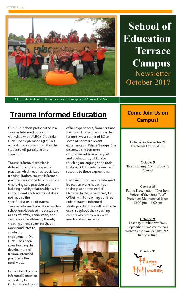 Bachelor of Education October 2017 Newsletter - Page 1/2