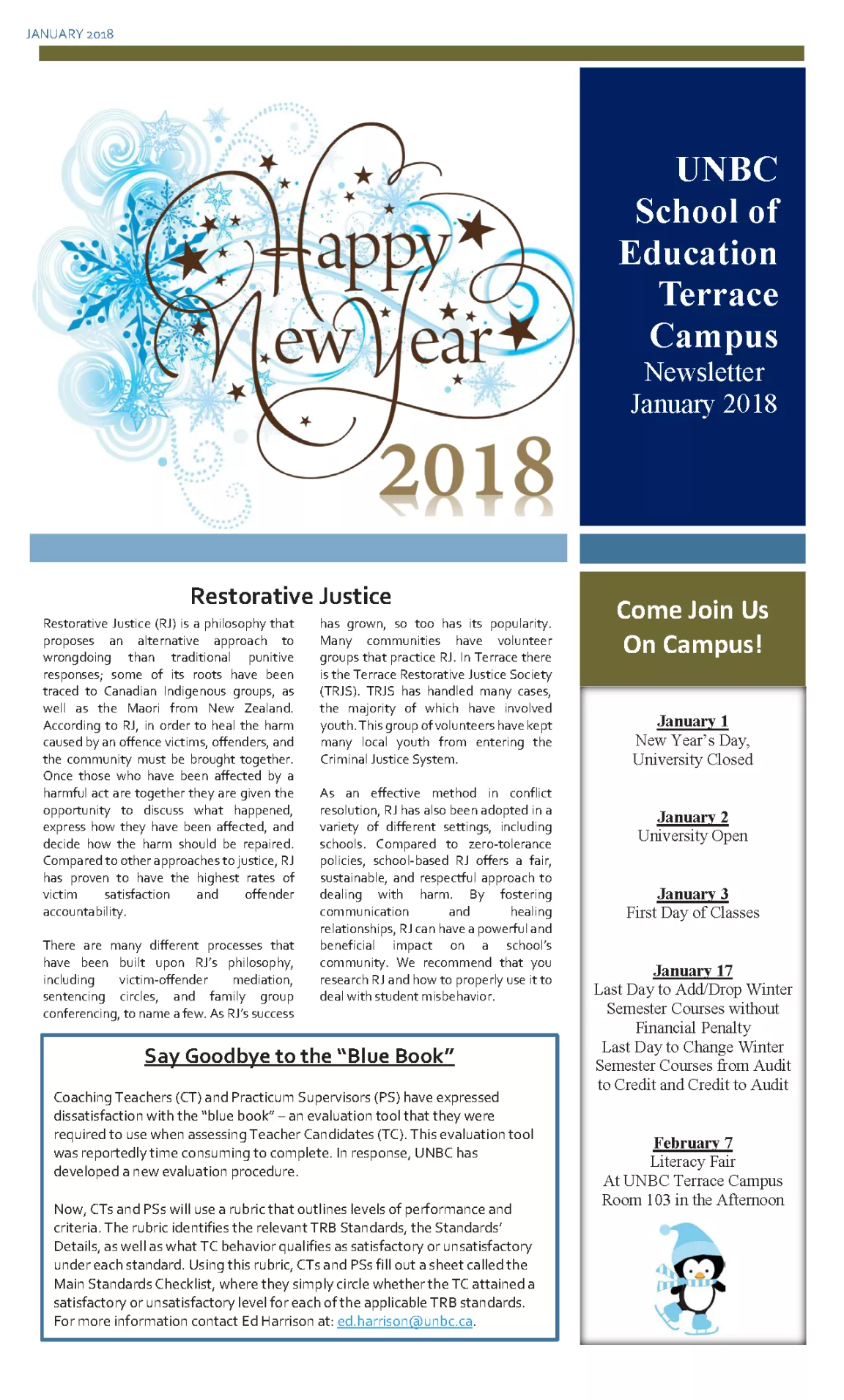 School of Education January 2018 Newsletter - Page 1/2 