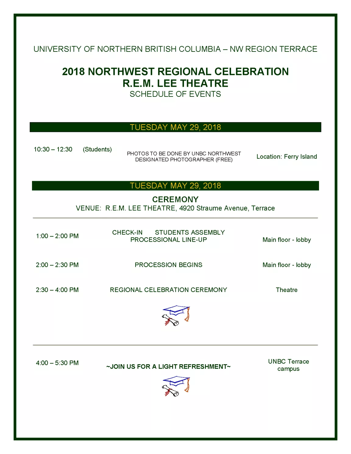 2018 - Regional Celebration - Scheduel of Events
