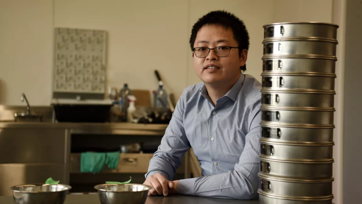 UNBC Engineering Assistant Professor Dr. Wenbo Zheng in his lab