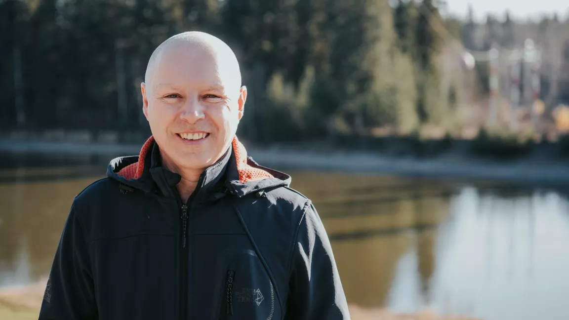 Environmental Science professor Dr. Stephen Dery along the Nechako River