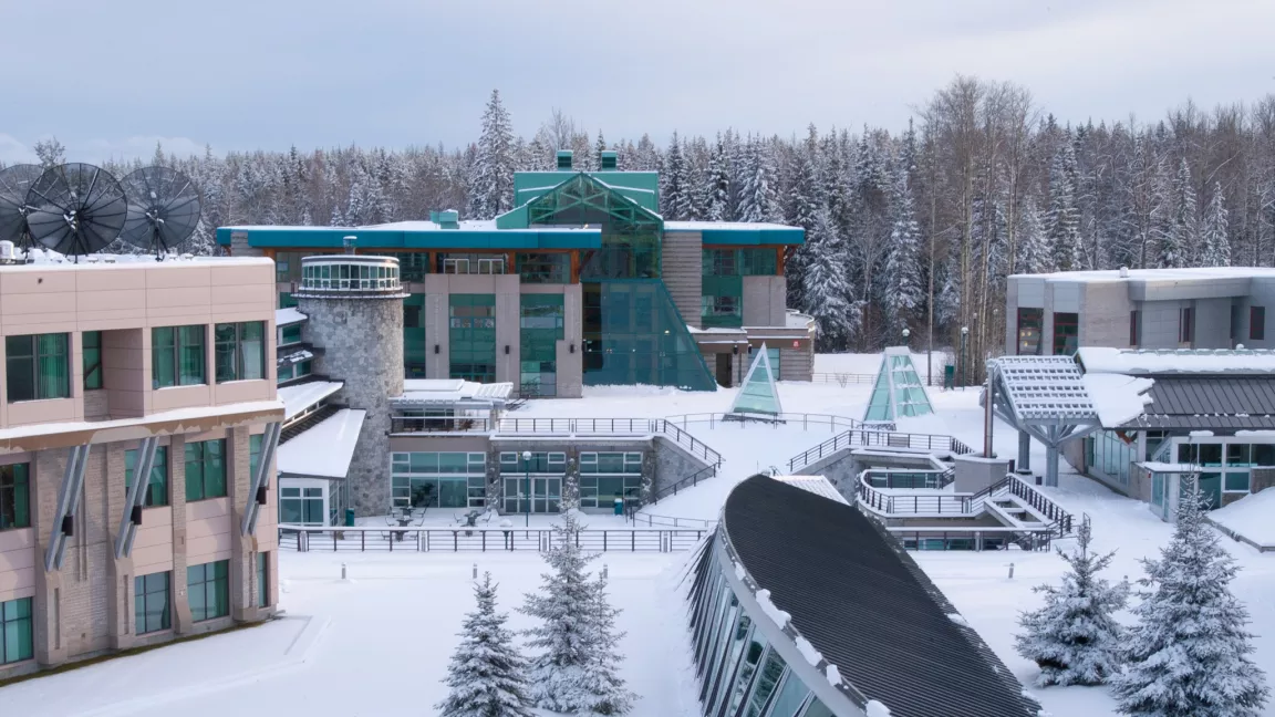 Snow-covered scene at UNBC's Prince George campus