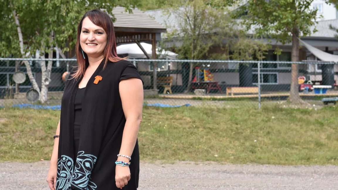 Kelly Thirkettle outside of the UNBC Childcare Centre 