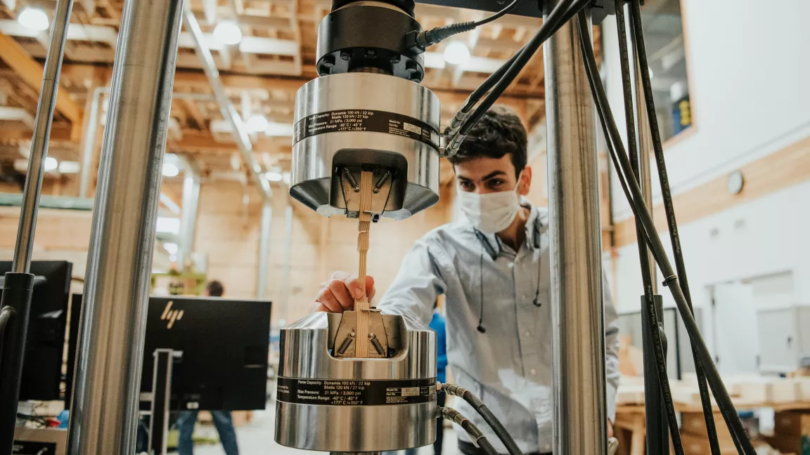 Engineering student working in the Wood Innovation Research Lab