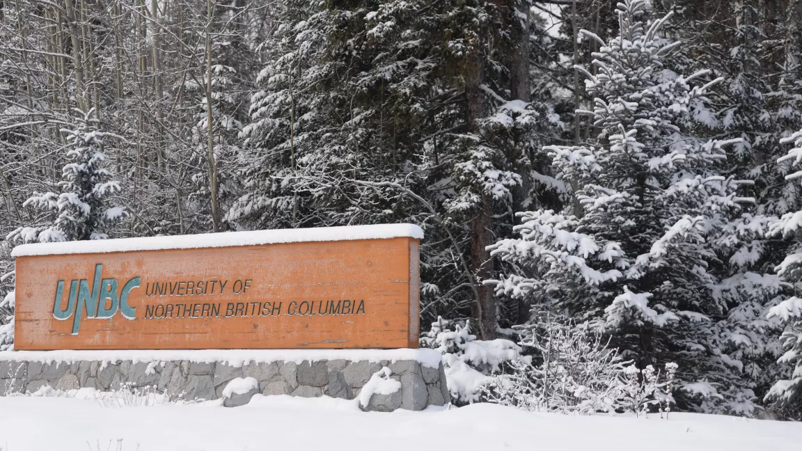 UNBC sign at entrance to Prince George campus