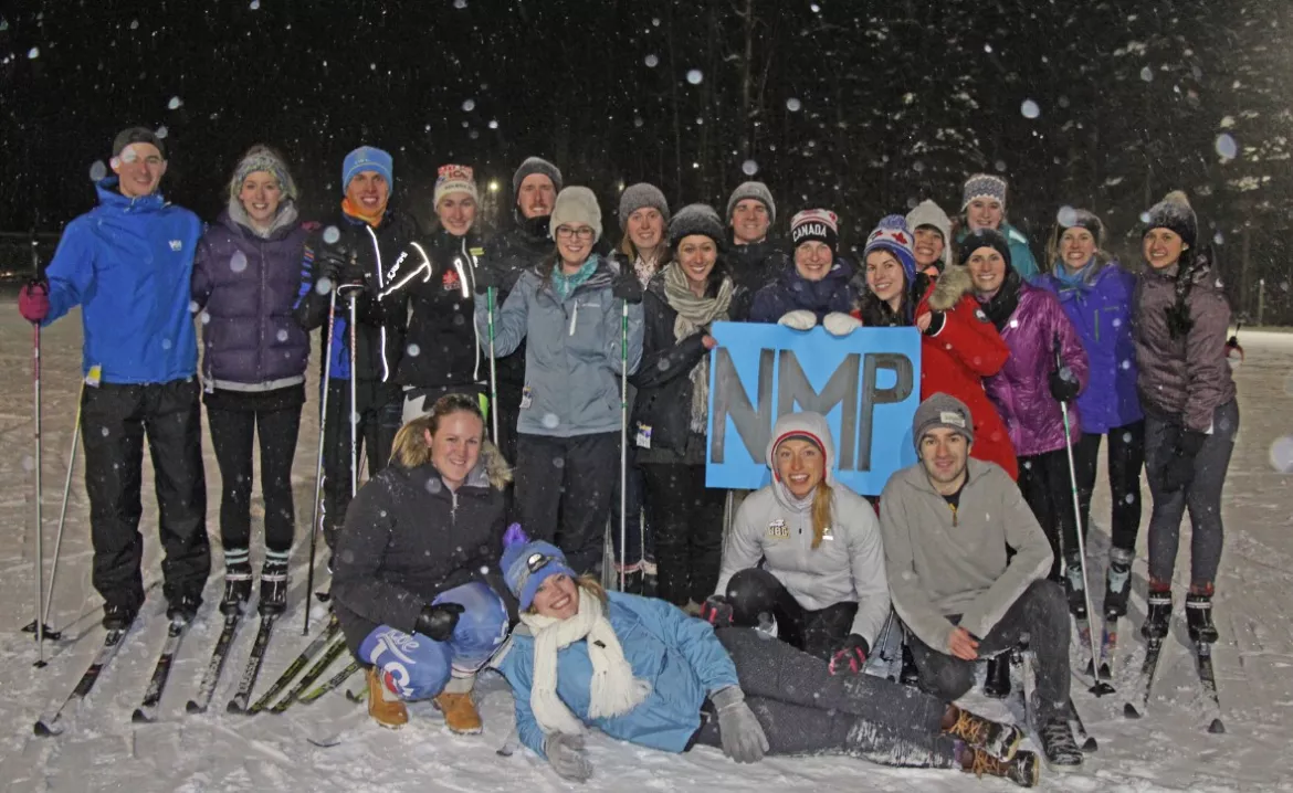 NMP students in skis on snow