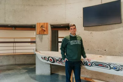 Student standing in gallery