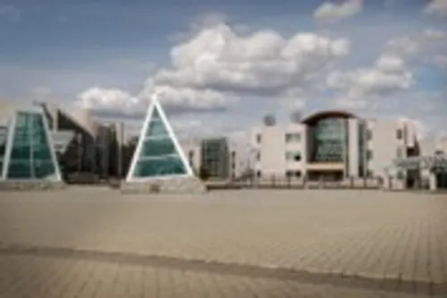 UNBC Pyramids with library building in the background