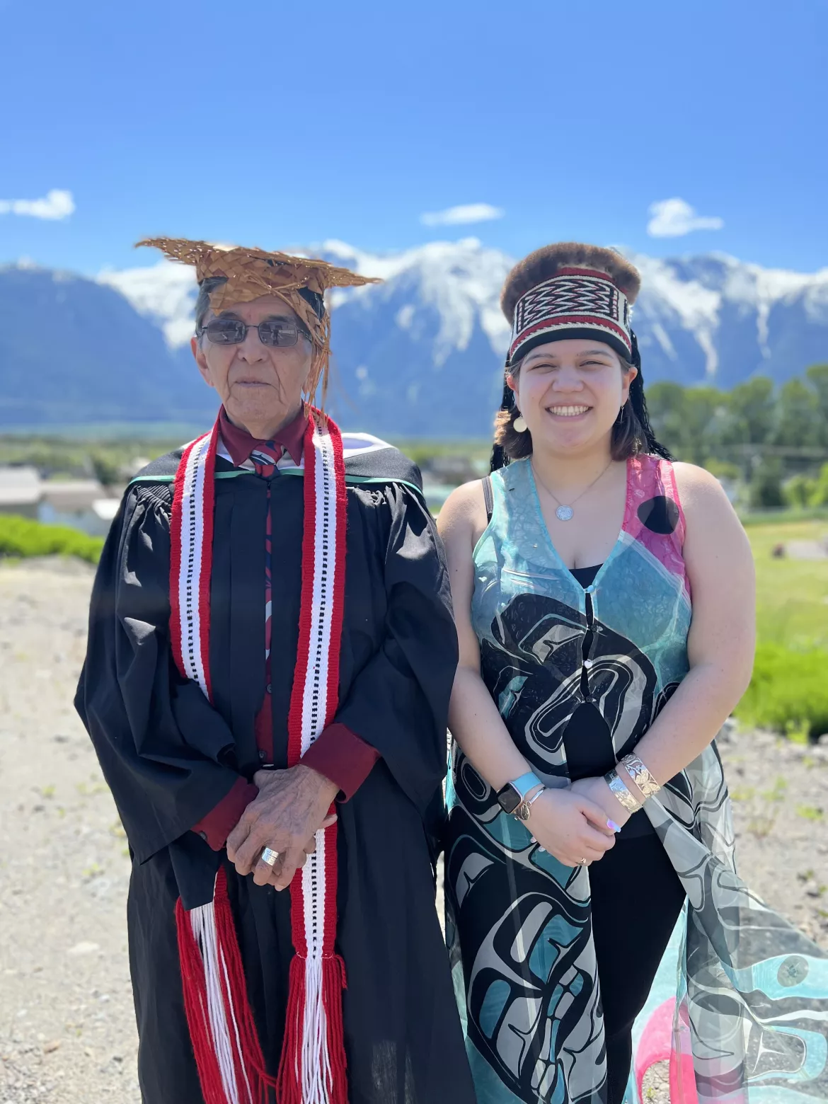 Hubert Haldane and Kaitlyn Nyce with mountains in the background